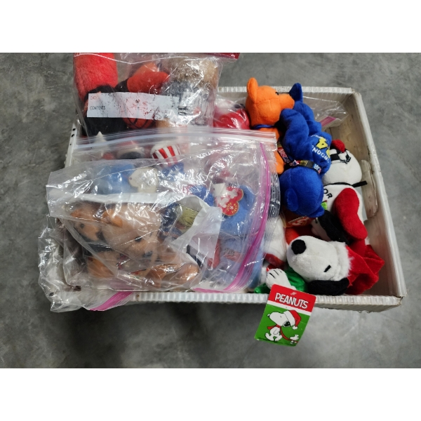 Large Assortment of Beanie Babies & Collectible Plushies Ft. Peanuts, Nascar & More!