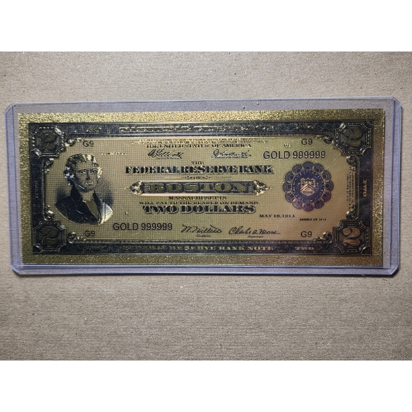 US Two Dollar 24k 999999 Gold Back Note in Mint Condition In Protective Holder