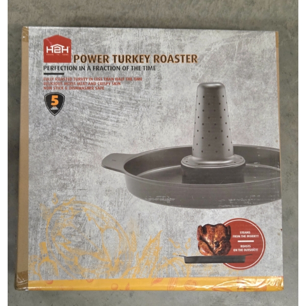 House To Home New In Box Power Turkey Roaster- Steams Inside While Roasting Outside! 