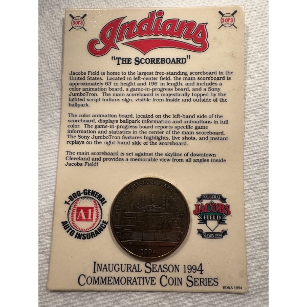 1994 Cleveland Indians "The Scoreboard" Commemorative Coin - Mint Condition
