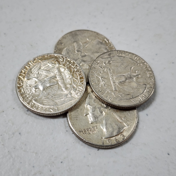 Four Assorted United States 90% Silver Quarters ~ $1.00 Face Value