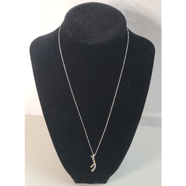 10K Yellow Gold & Sterling Silver Twisted Pendant W/ Diamonds On Sterling Silver 18" Necklace - 2.4g