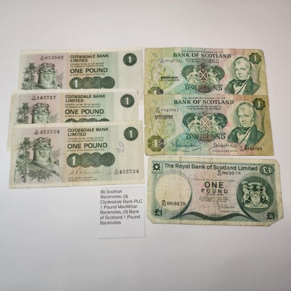Lot of 6 Assorted Scottish Banknotes Clydesdale Bank PLC & Bank of Scotland