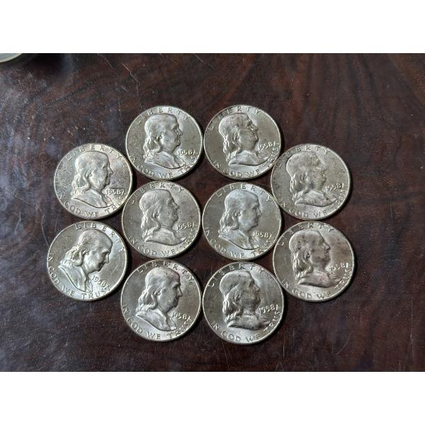 1958 Brilliant Uncirculated Franklin Half Dollars - $5.00 Face Value