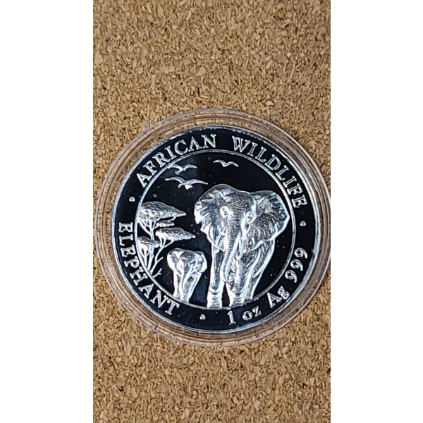 2015 Somalia 100 Shillings African Wildlife 1 Oz 999 Silver Proof Elephant Coin