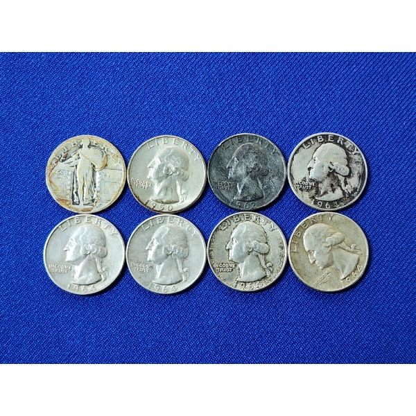 x8 Assorted Years 90% Silver Quarters FV: $2.00