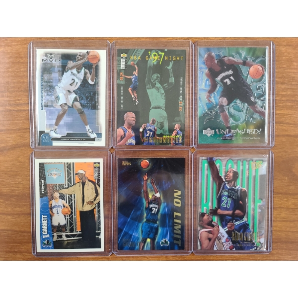 Lot of Six Assorted Kevin Garnett Trading Cards - Upper Deck, Fleer & Topps