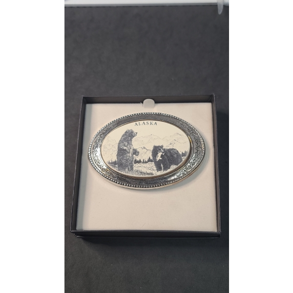 Vintage Barlow Alaska Bear Belt Buckle 