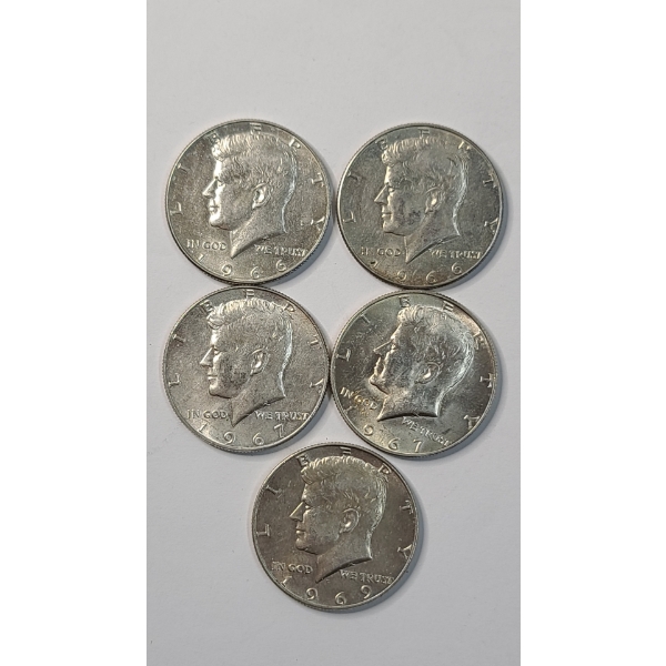 (5) Assorted Years/Mint Marks United States 40% Silver Kennedy Half Dollars - Face Value: $2.50