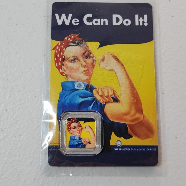 Rosie the Riveter "We Can Do It" 1 Gram .999 Fine Silver Bar, Colorized in Card