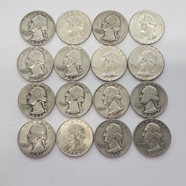 $4.00 Face Value of Assorted Years U.S. Washington 90% Silver Quarters