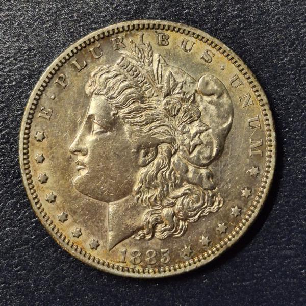 1885 S Morgan Silver Dollar w Gold-ish Toning AU Condition Est. See Pics