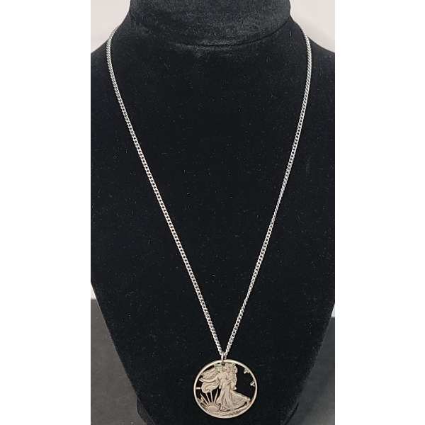 Cut Out United States 1942 90% Silver Walking Liberty Half Dollar On 18" Necklace
