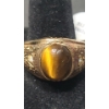 Image 2 : Men's Gold Plated Ring With Genuine Tiger's Eye - Size 11