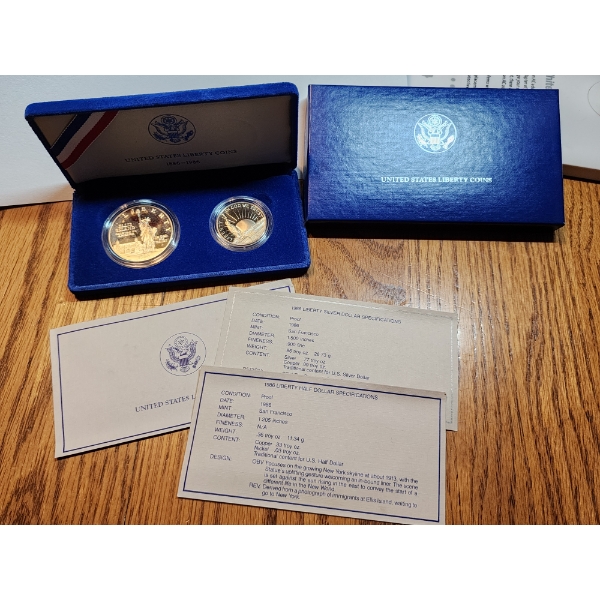 1986 Statue of Liberty 2-Coin Commemorative Proof Set Including Silver