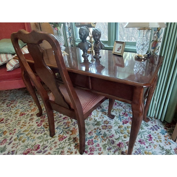 Fine Condition Solid Wood Cherry Finish Queen Anne Desk & Chair As Shown  - Used In Bedroom GEM!