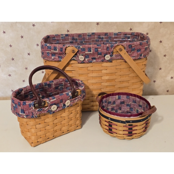 3 Matching Americana Longaberger Baskets - Largest 15W x 9D x 11H