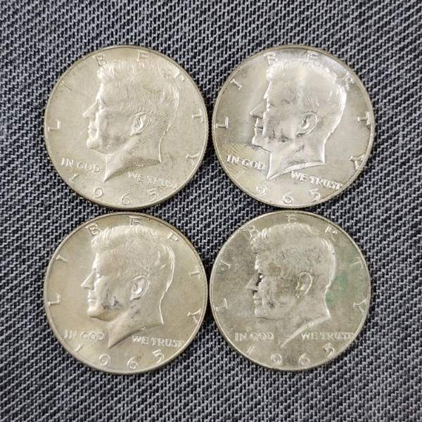 Four 1965 United States 40% Silver Kennedy Half Dollars ~ $2.00 Face Value