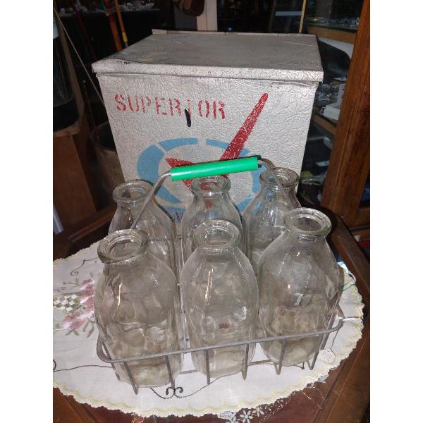 Vintage Milk Crate - with Bottles & Aluminum Porch Recepticle - See Pics