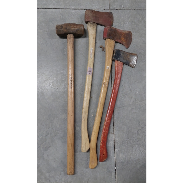 Group Of Three (3) Axes & One (1) Sledge Hammer