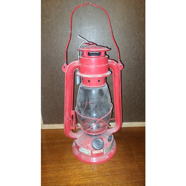 Antique Red metal barn Lantern 12" Tall Not Including Handle - See Pics