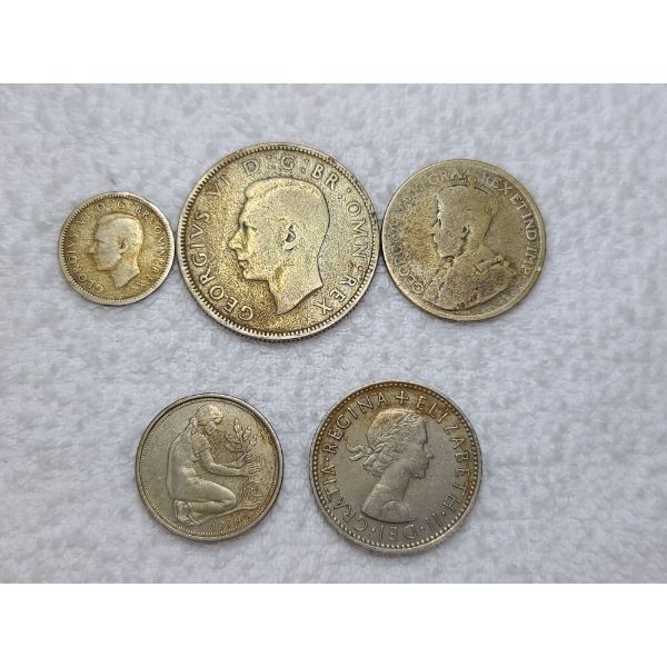 Lot of Five Assorted Foreign Coins Including 3 Silver Coins - 0.3779oz in ASW Altogether! 
