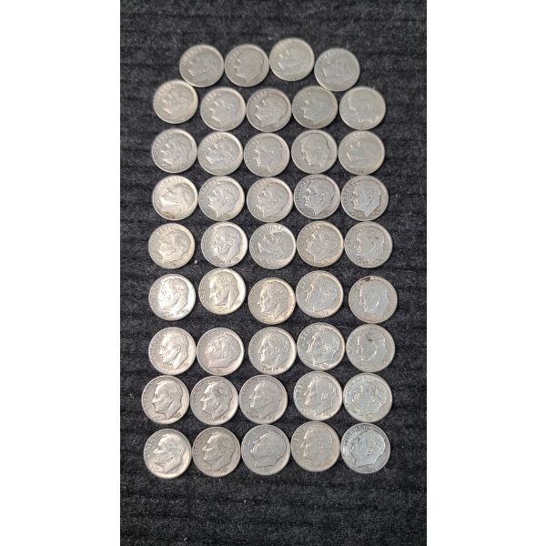 (44) Assorted Year 1950-1958 Roosevelt 90% Silver Dimes FV:$4.40