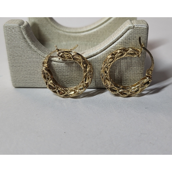10K Yellow Gold Turkish Style Hoop Earrings - Total Weight: 2.7g