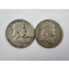 Image 1 : Two 90% Silver United States Franklin Half Dollars ~ 1954 & 1963-D ~ $1.00 Face Value