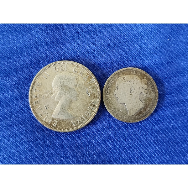 Two Foreign Silver Coins: 1956 80% Silver 50 Cent Coin & 1800's 92.5% 20 Cent Silver Coin
