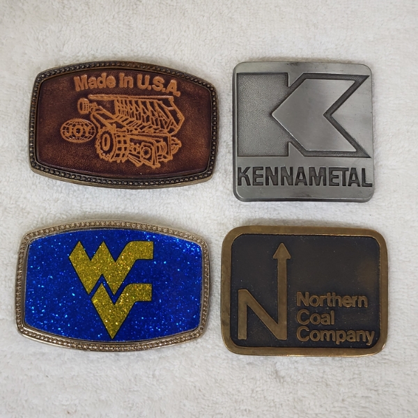 Four Assorted Vintage Collectible Belt Buckles Ft. JOY, Kennametal, West Virginia & Northern Coal Co