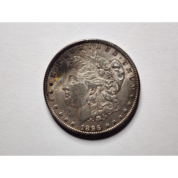 1896 United States 90% Silver Morgan Dollar With Unique Rainbow Toning on Obverse 
