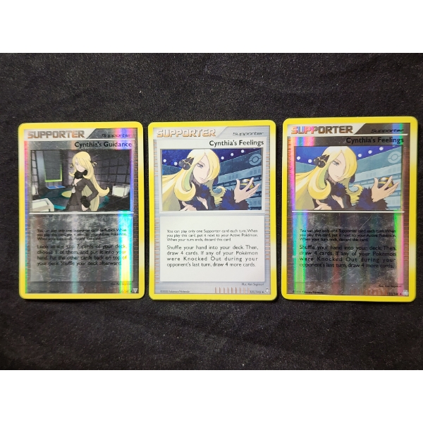 Three Assorted Holo & Reverse Holo Cynthia Trainer Vintage Pokemon Trading Cards 