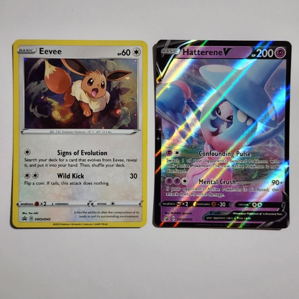 Two Assorted Holo Rare Pokemon Trading Cards Including Black Star Promo SWSH042 Eevee 