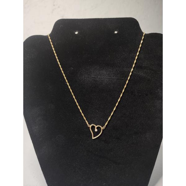14K Yellow Gold Heart with Diamond Pendant Necklace 17" TW: 2.0g