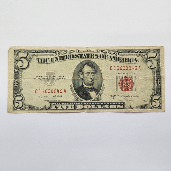 United States Series 1953 B $5 Red Seal Note