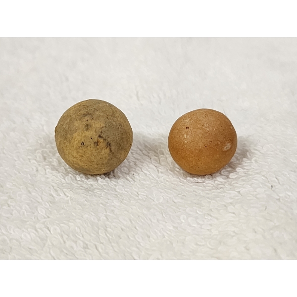 Two Small Clay Marbles ~ Unique & Rare Pieces!