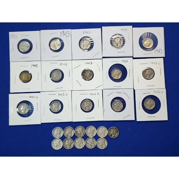 x26 Assorted Mint Marks 1943 Higher-Grade Silver Mercury Dimes FV: $2.60