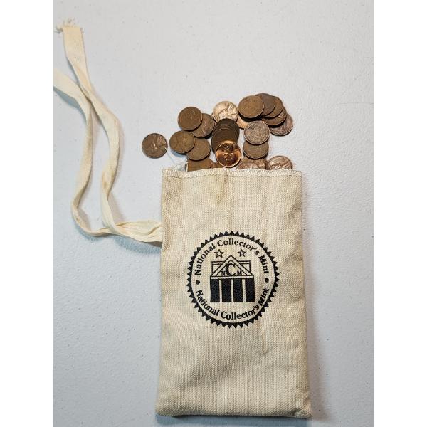 Lot of Assorted Years U.S. Lincoln Pennies - Mainly Wheat Pennies In Collector's Bag - FV~ $1.49