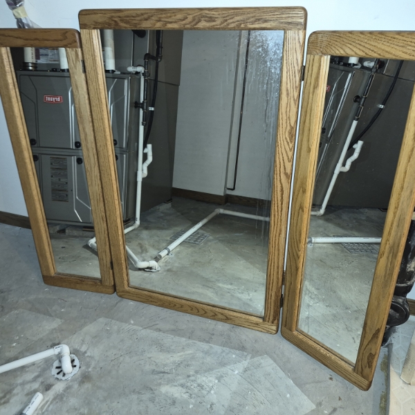 Oak Framed 3 Section Mirror 43 x 41 Overall - 13" - 27" 13" Sections