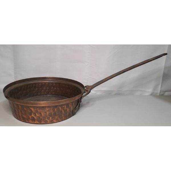 Antique Hand Forged Copper Frying Pan With Iron Handle