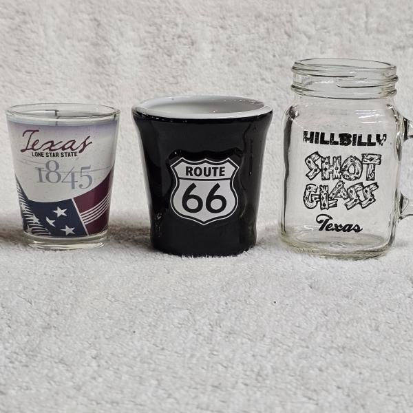 3 Shot Lot - 3 State of Texas and Route 66 Themed Shot Glasses