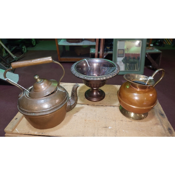 Group Of Antique Copper & Brass Vessels - Includes English "MESAWARE" Copper Pot