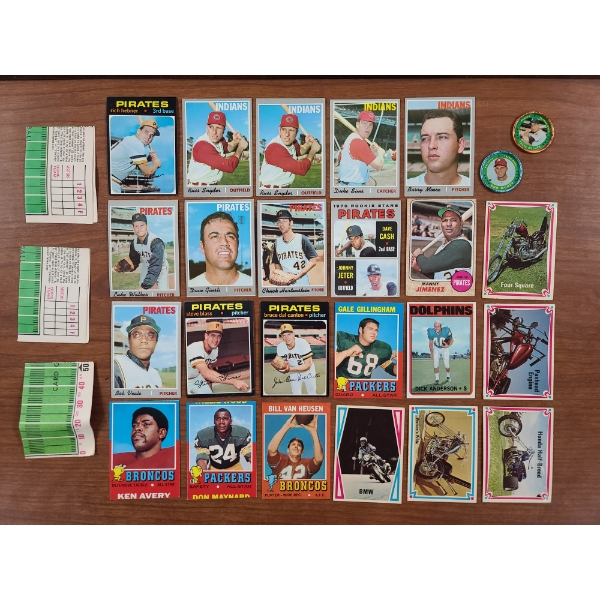 Lot of 23 Assorted Trading Cards Including Baseball, Football & Motorcycles Dating Back Late 1960