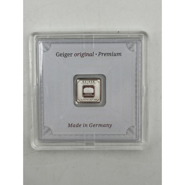 Premium Geiger 1 Gram .999 Silver Bar