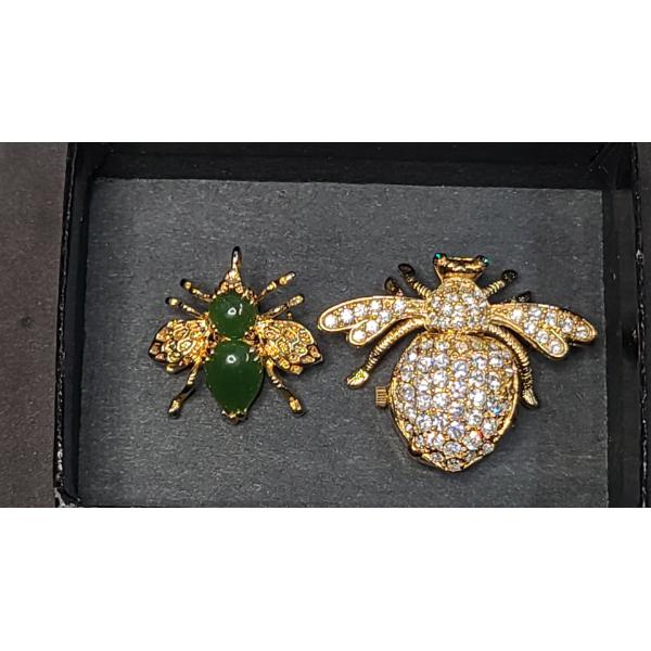 Joan Rivers Classic Quartz Bee Watch Brooch Pin & Jade Gold Tone Bee Brooch/Pendant