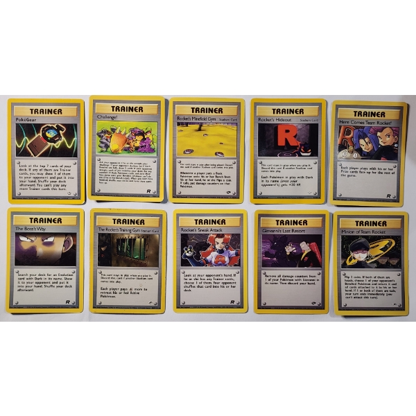 10 Vintage Trainer Pokemon Trading Cards Including Rares Pokegear, Here Comes Team Rocket & More!