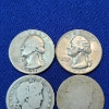 Image 2 : Five Assorted United States 90% Silver Quarters: Washington, Standing Liberty, & Barber FV: $1.25