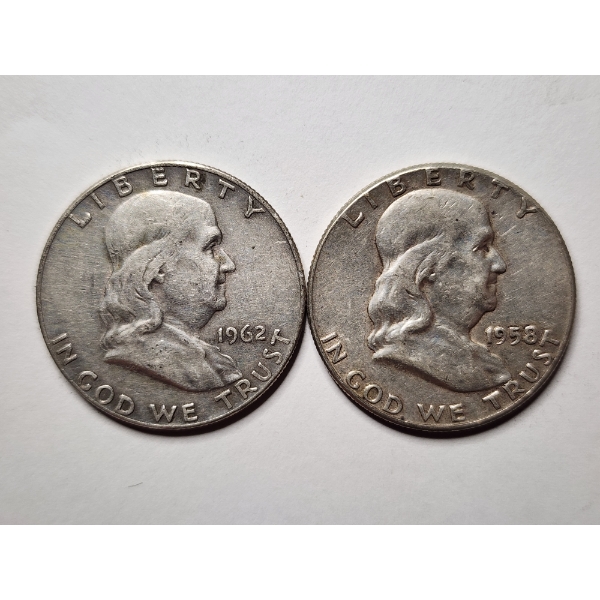 Two Benjamin Franklin 90% Silver United States Half Dollars ~ Both Nice Looking Coins!