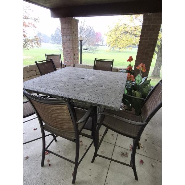 Gorgeous Outdoor Patio Rectangular Tile Topped Table & 8 Chairs - 58 x 36  - All metal frame